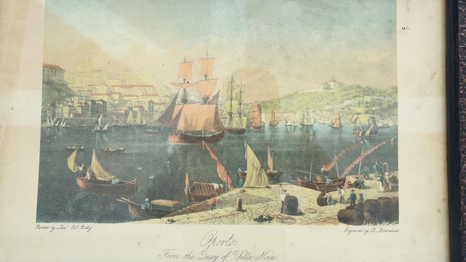 Estampa inglesa a cores, com vista do Porto e Gaia