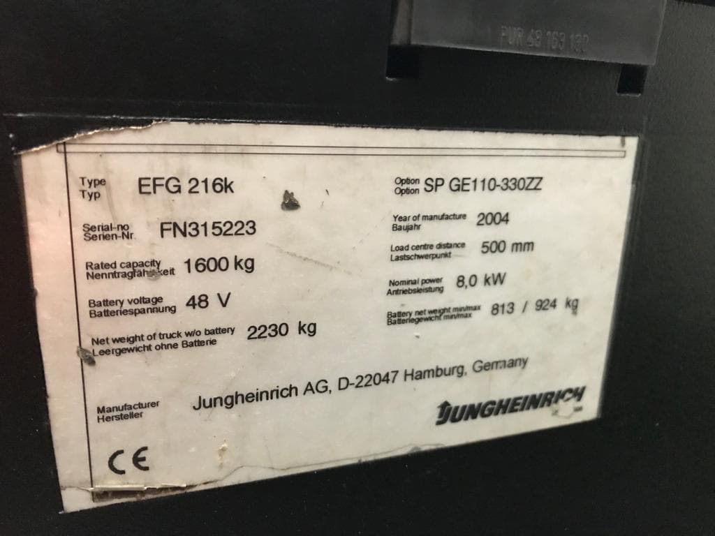 Empilhador Elétrico Jungheinrich EFG 1600kg — image 12