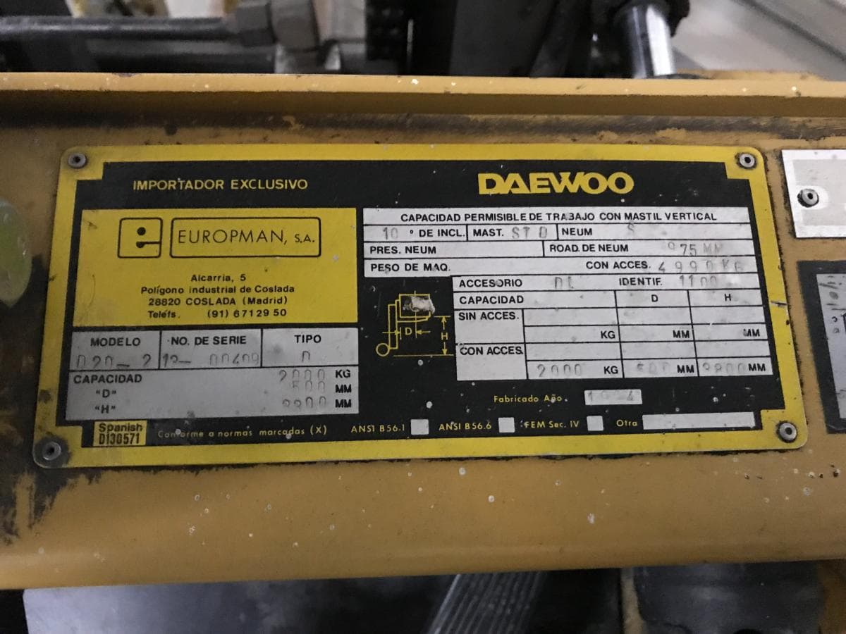 Empilhador Daewoo D20-2  · Ano 1994 — imagen 11