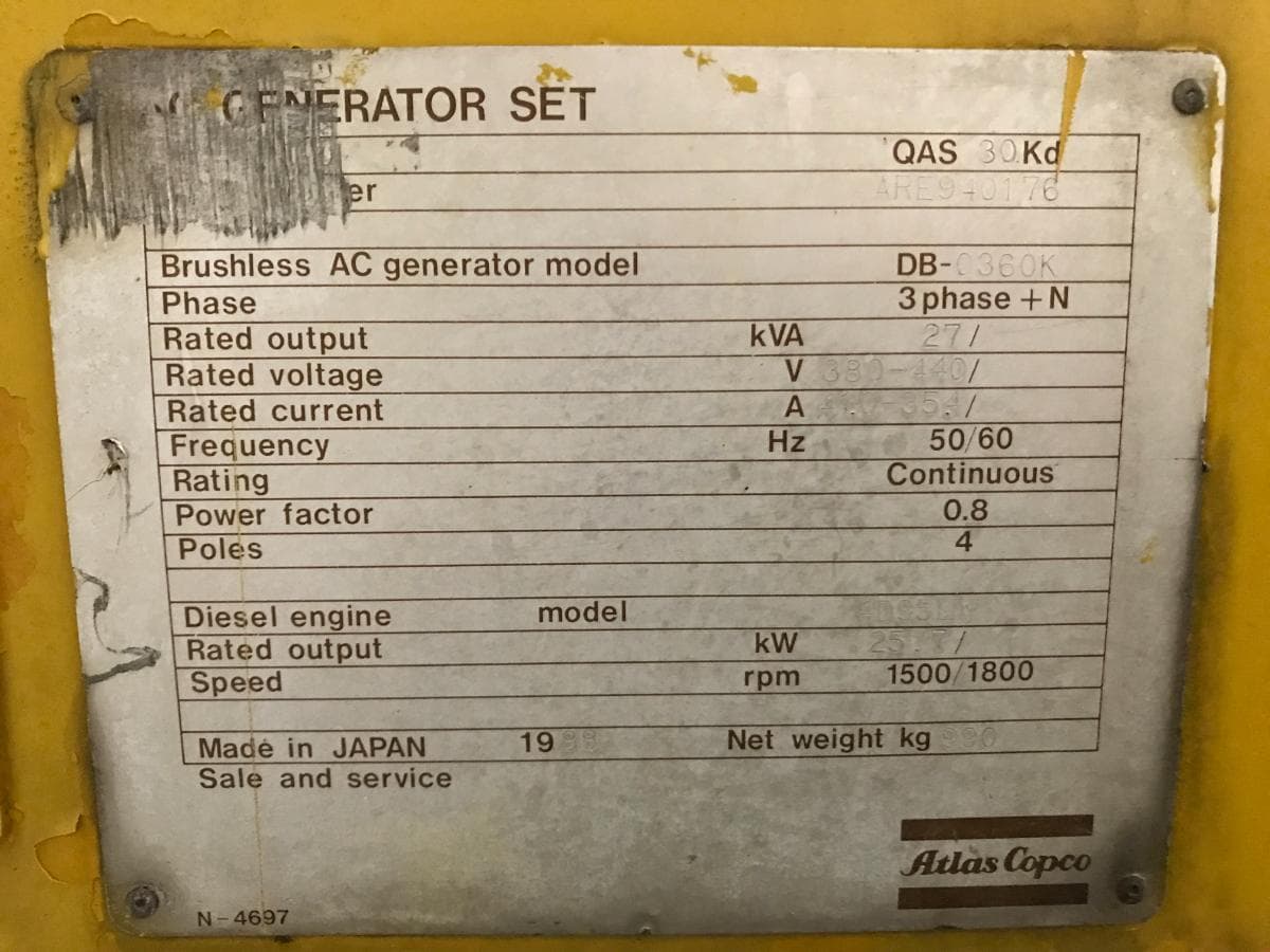 Gerador Atlas Copco QAS 30 27kva — imagen 9