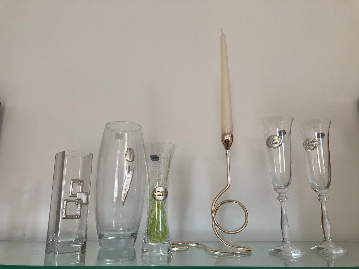Conjuntos de copos de cristal + Jarras e castiçal de cristal — imagen 3
