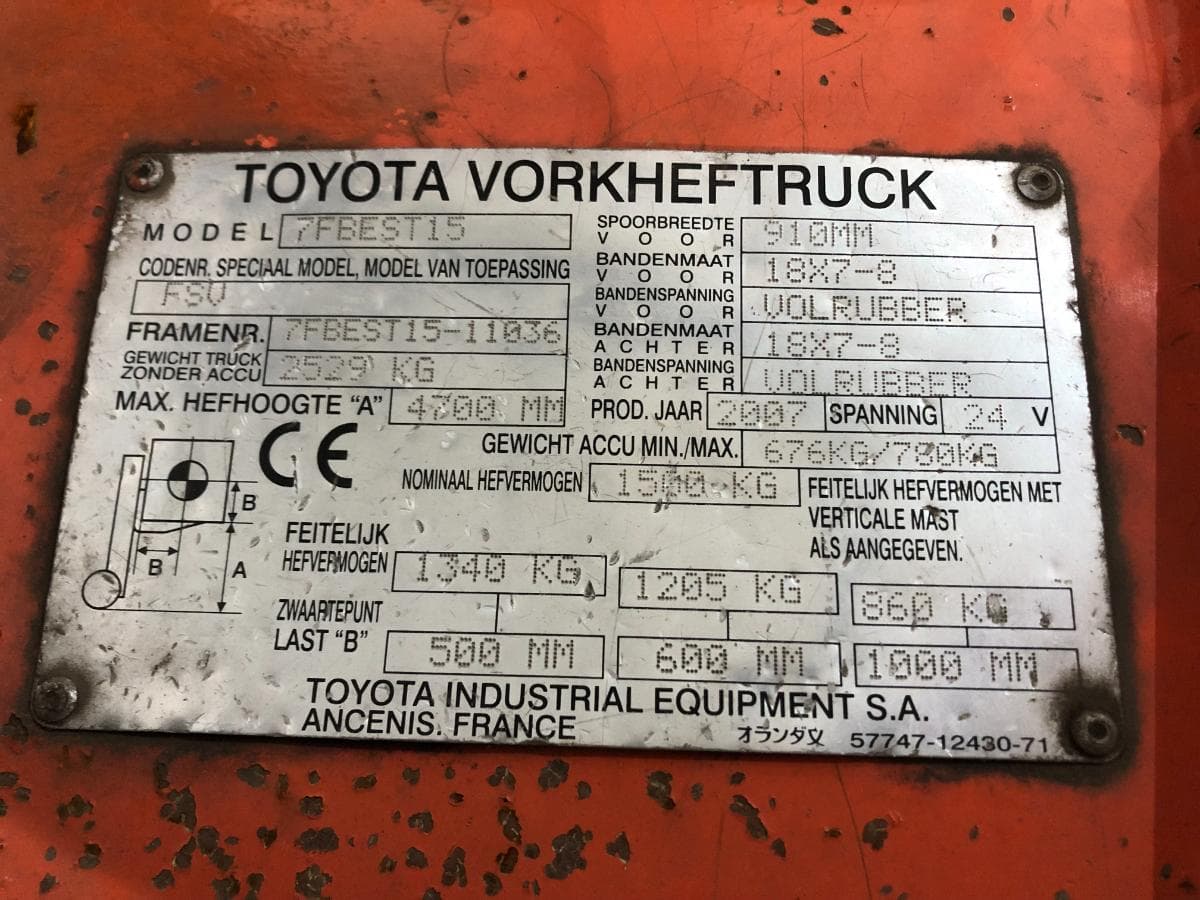 Empilhador Toyota 7FBEST15 — imagen 18