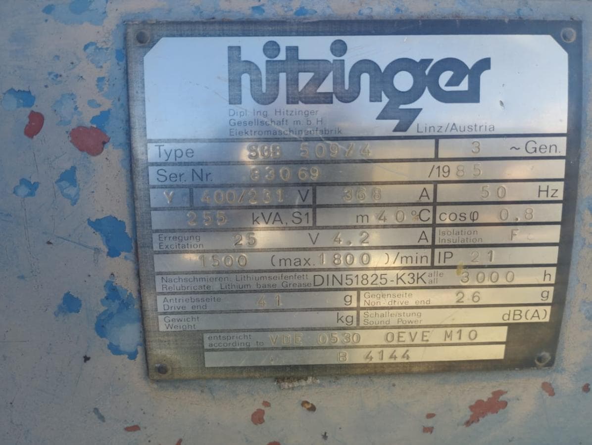 Generator 255 KVA Hitzenger — imagem 2