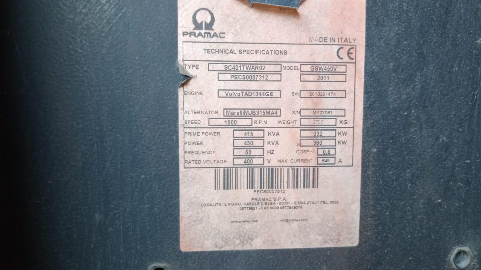 Gerador Pramac GSW450V — imagen 7
