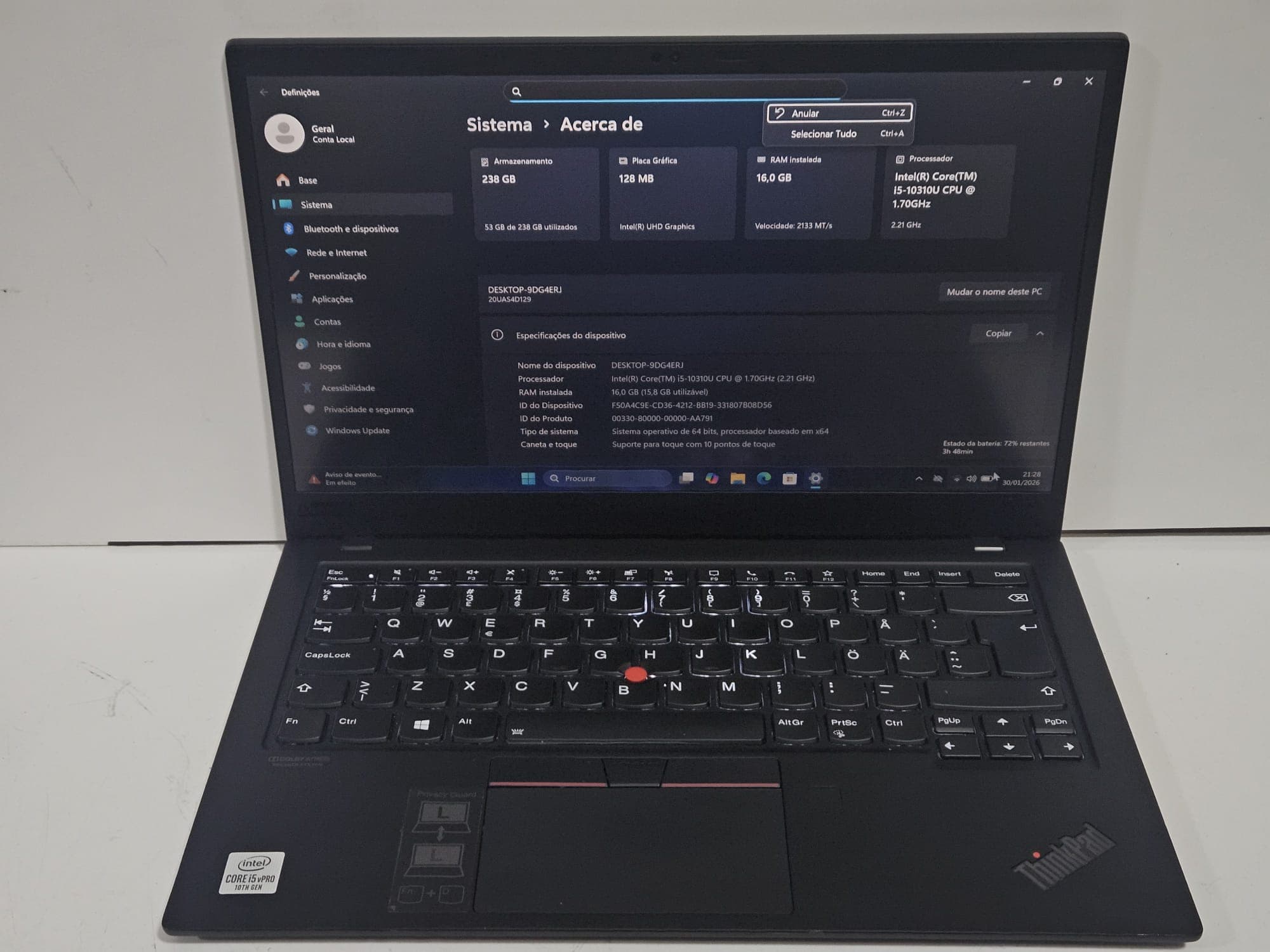 Portátil Lenovo THINKPAD X1 Carbon — imagem 2