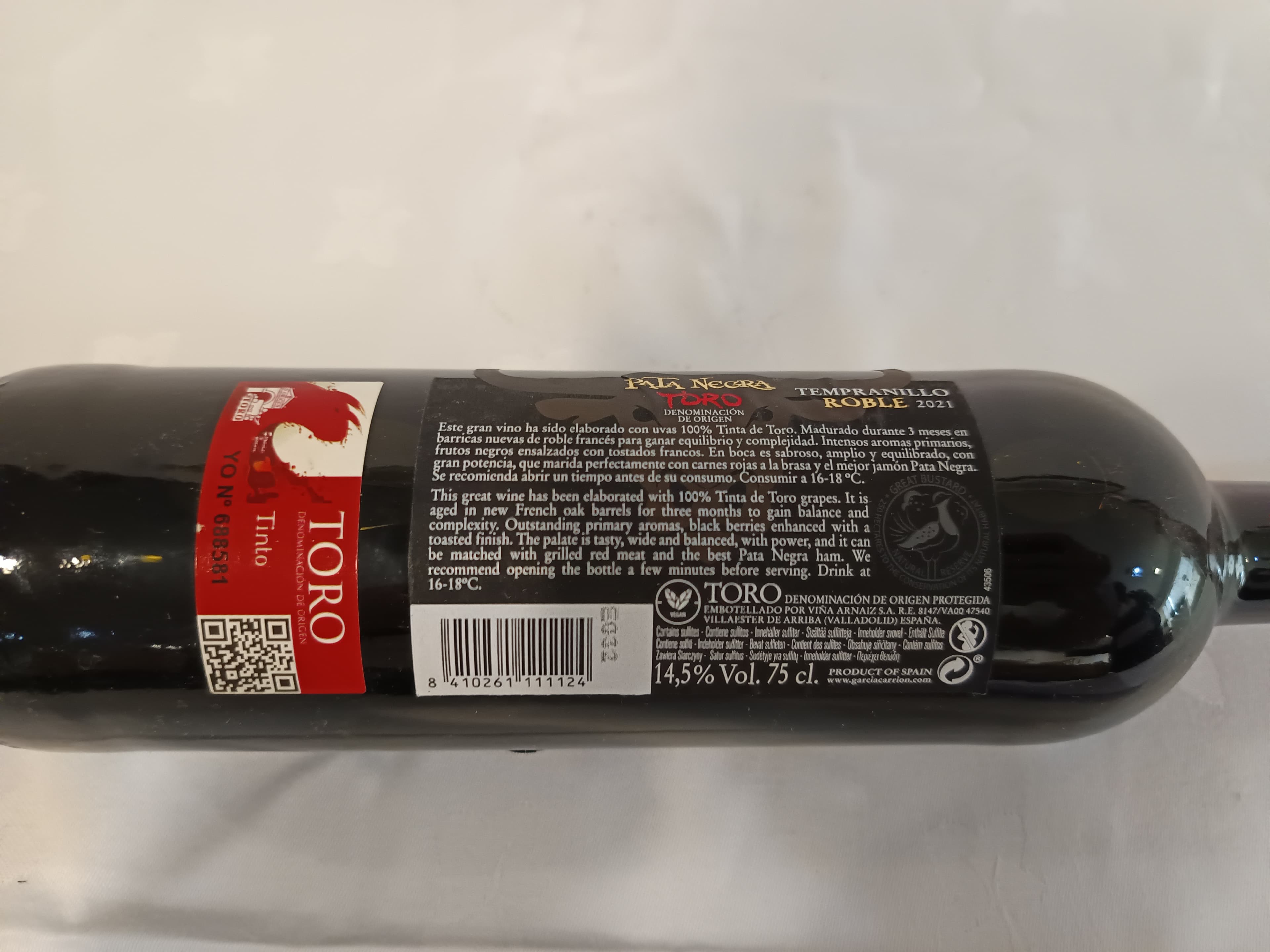 Garrafa de vinho tinto Pata Negra Toro Tempranillo Roble 2021 — imagen 4