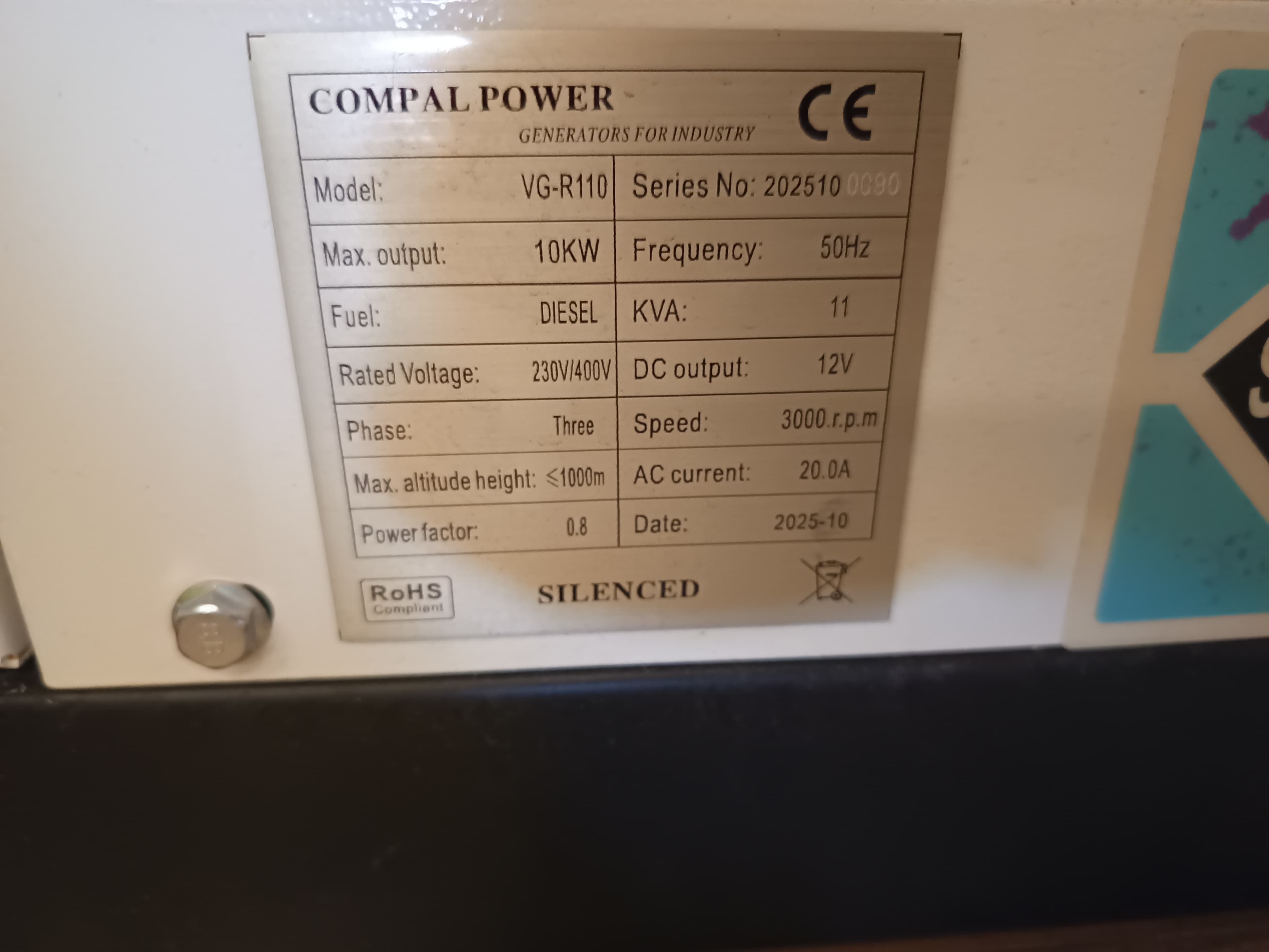 Gerador Compal VG-R110 de 11 KVA — image 8