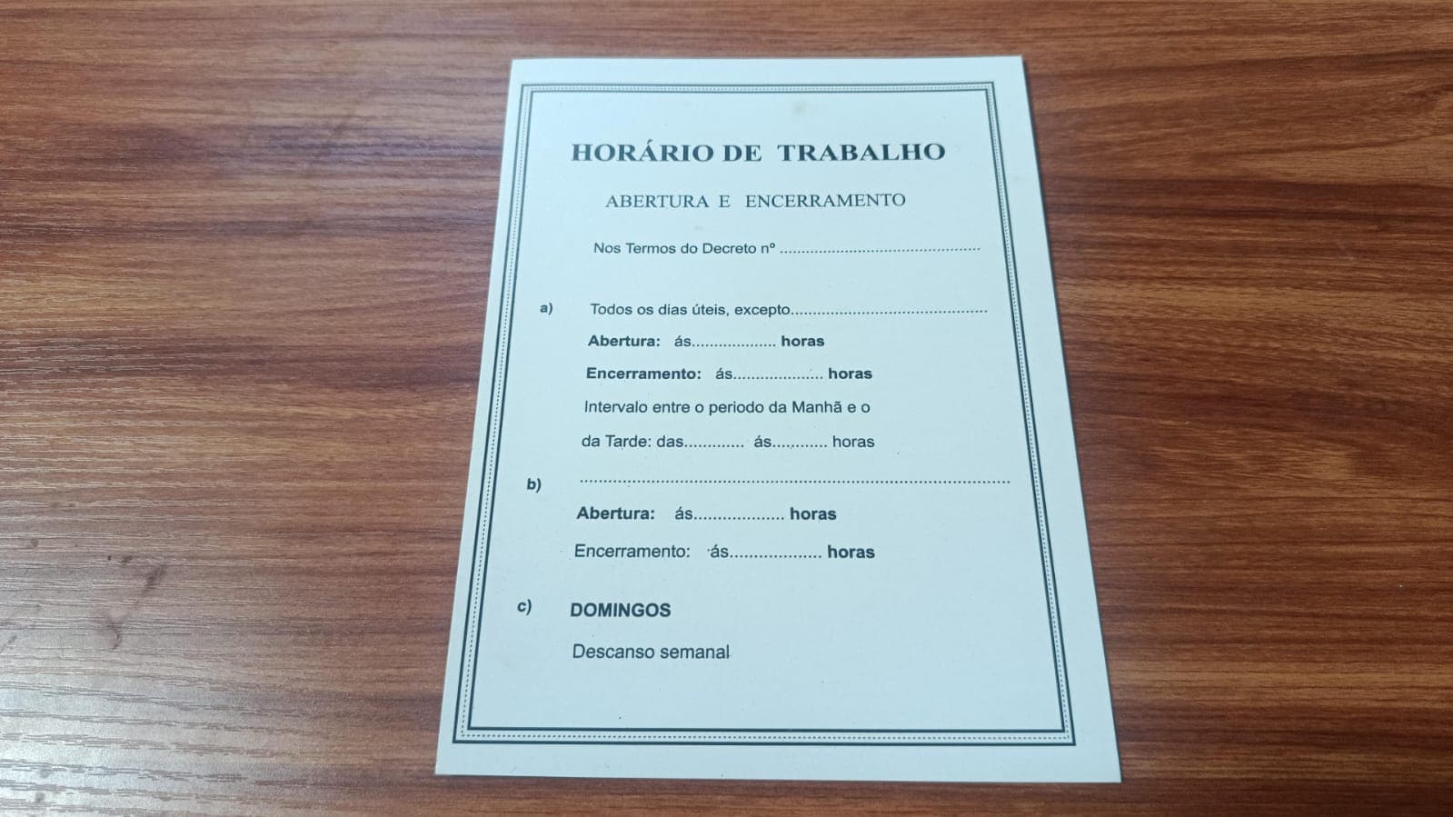 Placas de horário de trabalho