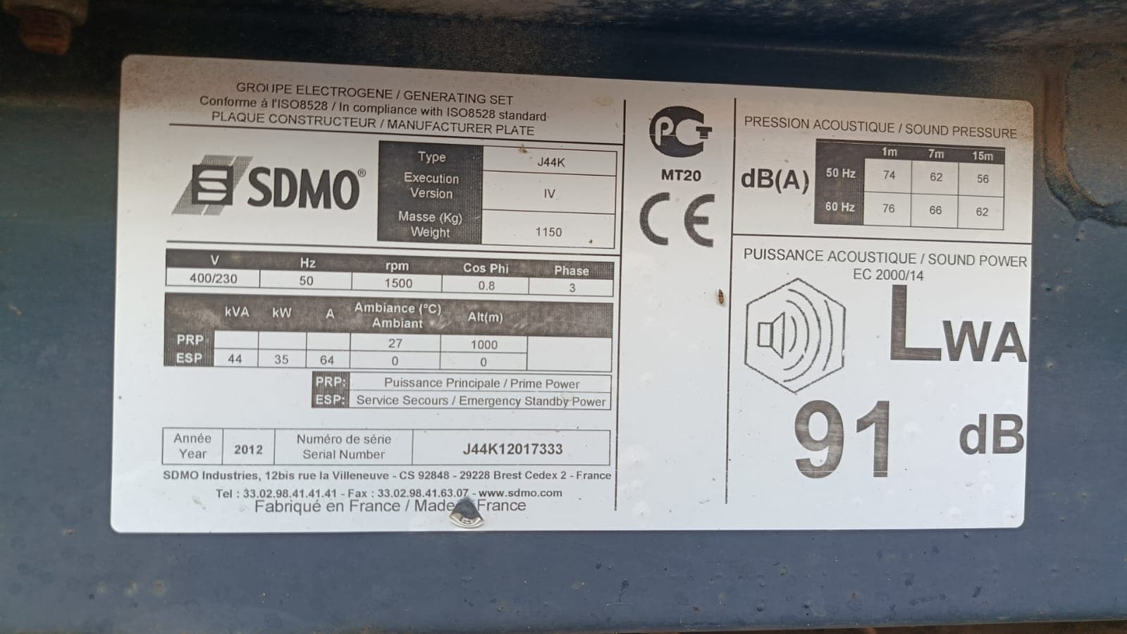 Gerador SDMO J44K - 2012 — imagen 2