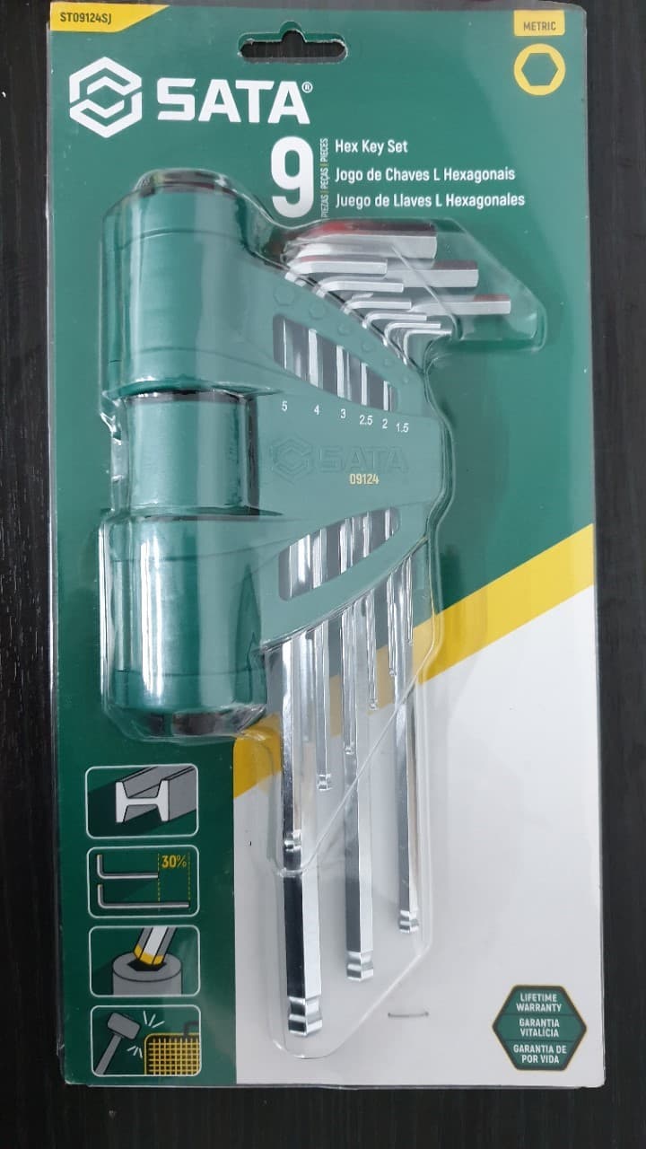 Conjunto de chaves hexagonais de ponta esférica métrica de 9 peças