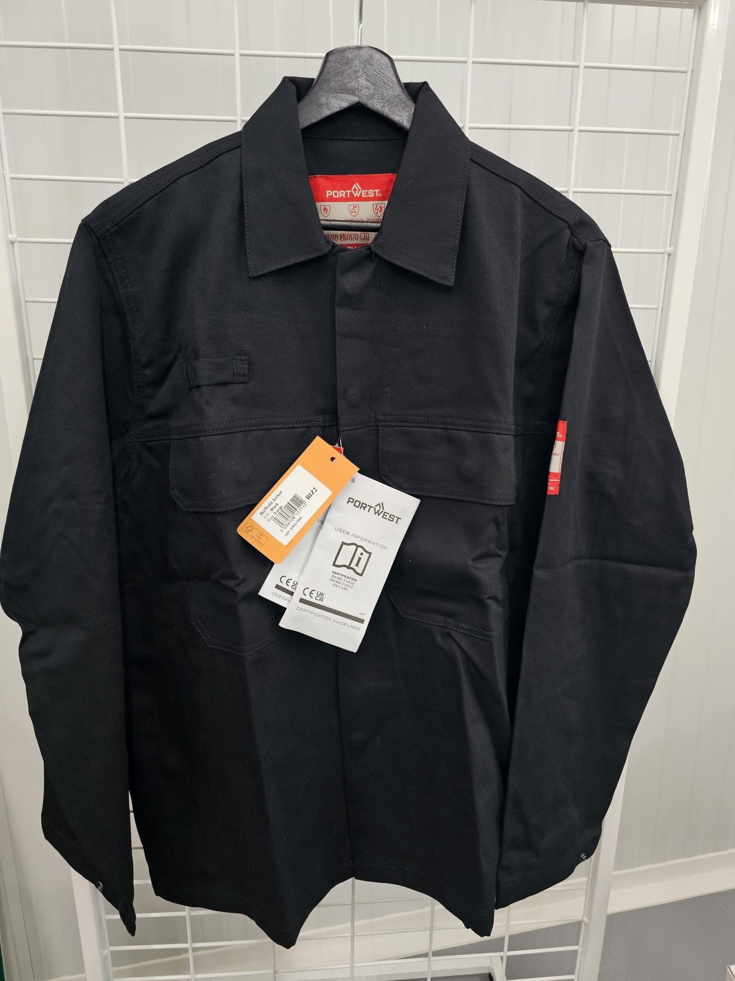 Casaco (BizWeld Jacket) Preto BIZ2 ignífugo certificado, para soldador, Tamanho L