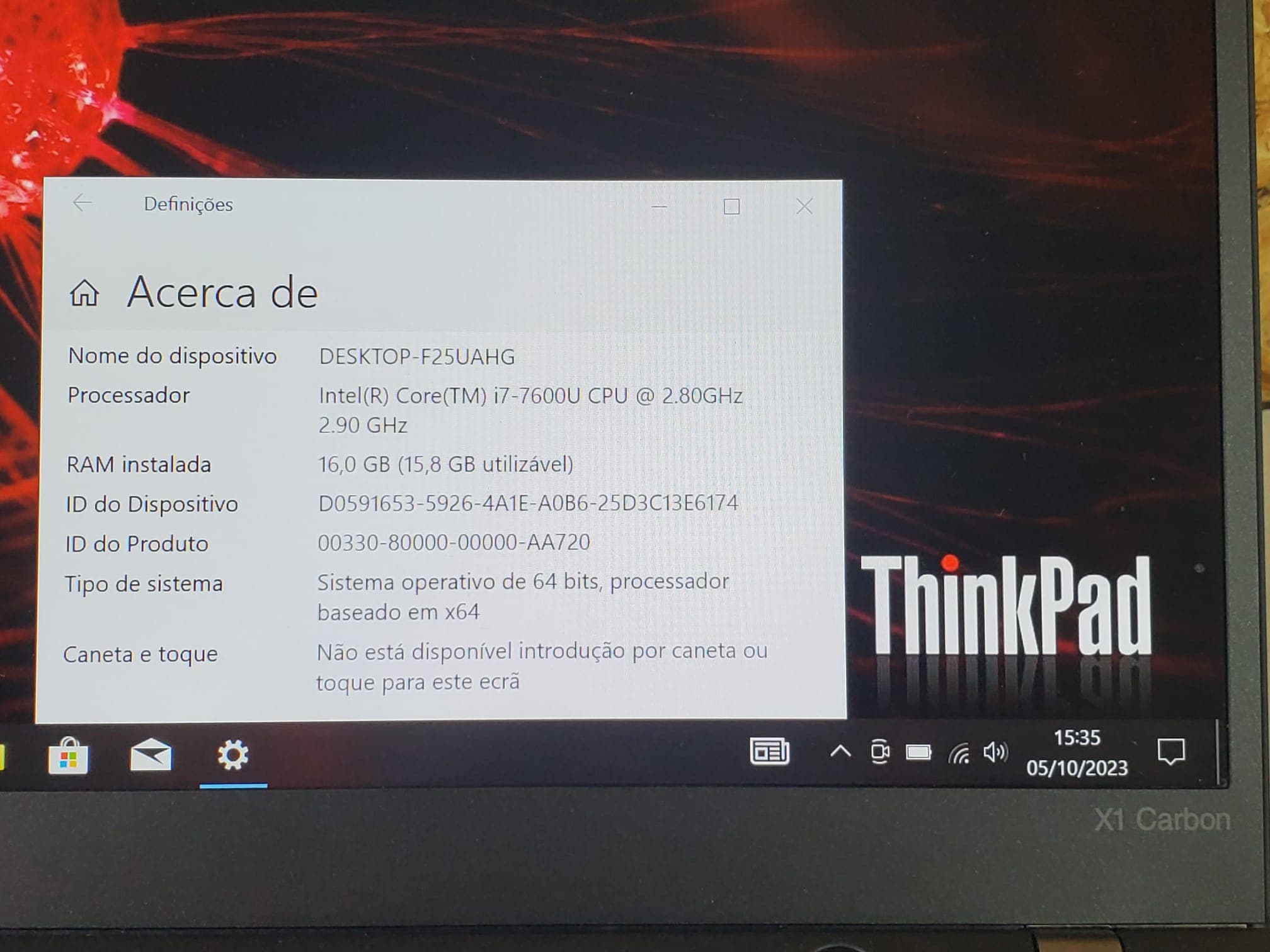 Portátil Lenovo ThinkPad X1 Carbon Quinta Geração — image 9